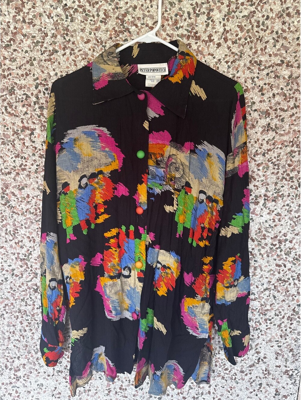 Vintage Peter Popovitch 2pc Set Abstract Rayon Blouse Pants USA Medium